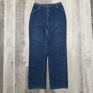 VTG 70s/80s Women's Dark Wash Straight Leg Denim Snap Western USA Jeans 15/16